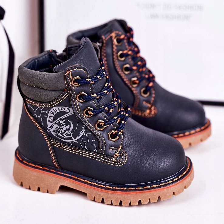 PL1 Cizme calde pentru copii Trappers pe o talpă de cauciuc Bobby bleumarin albastru marin portocale 1