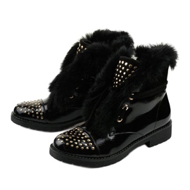 Cizme Feminine lăcuite cu izolație plană neagră negru 1 Cizme Feminine lăcuite cu izolație plană neagră negru 1