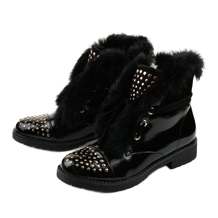 Cizme Feminine lăcuite cu izolație plană neagră negru 1 Cizme Feminine lăcuite cu izolație plană neagră negru 1