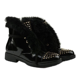 Cizme Feminine lăcuite cu izolație plană neagră negru 2 Cizme Feminine lăcuite cu izolație plană neagră negru 2