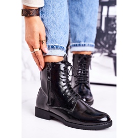 PJ1 Cizme calde clasice pentru femei lăcuite negru simplitate 2