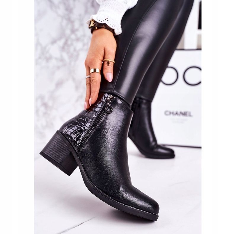 PJ1 Cizme calde pentru femei, cu toc înalt, cu imprimeu animal, încredere neagră negru 1