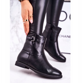 PJ1 Cizme de damă negre la jumătatea căiii cu cataramă negru 1