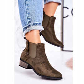 PJ1 Cizme Chelsea clasice pentru femei Cizme Walker de culoare verde închis din piele de căprioară kaki 1