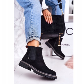 PJ1 Cizme Chelsea pentru femei, cizme negre din piele de căprioară negru 2