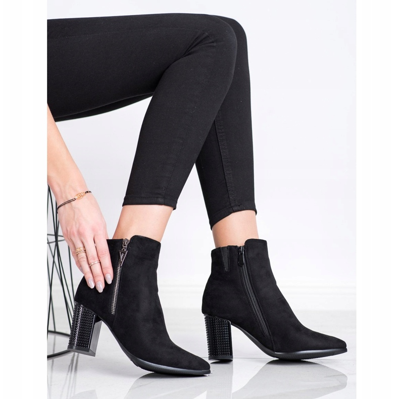 SHELOVET Ghete elegante cu toc decorativ negru 2