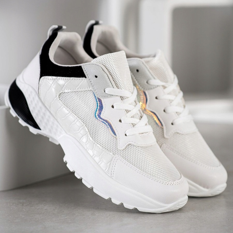 SHELOVET Adidași cu inserții negre alb negru gri 1