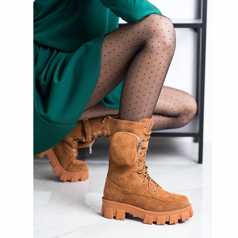 Seastar Cizme din piele de căprioară cu buzunar maro galben 1