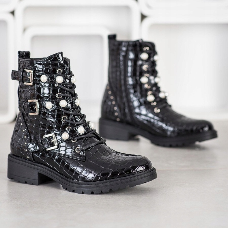 Super Me Imprimare șarpe muncitori lăcuite negru 1