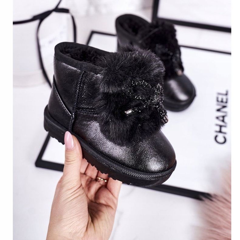 Cizme de zăpadă pentru copii cu blană Aurora neagră negru 1