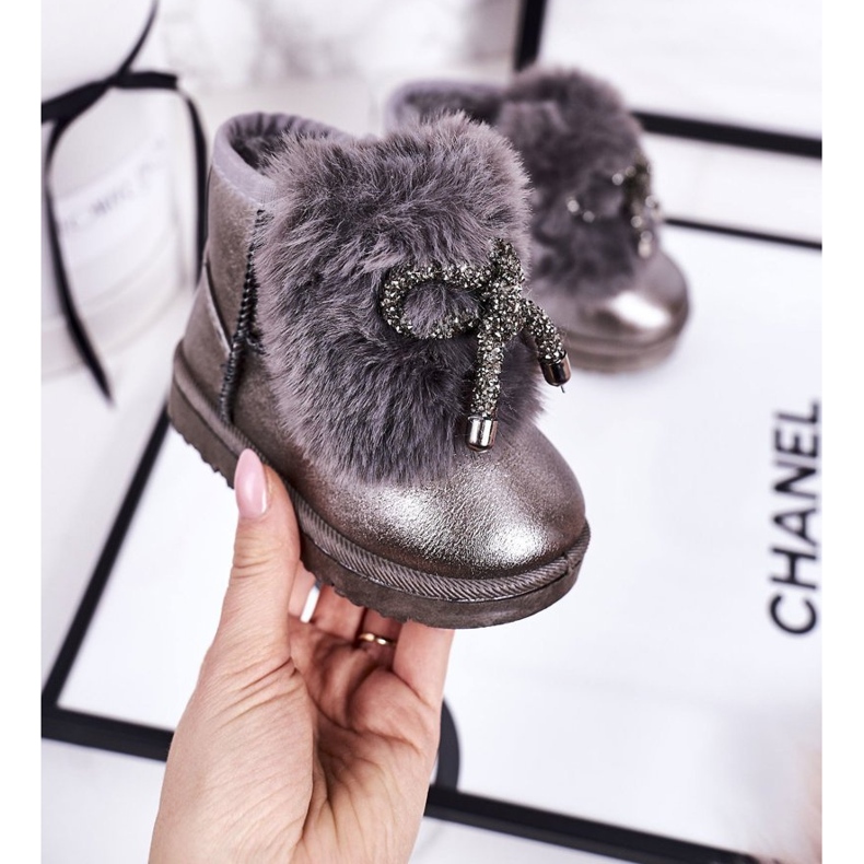 Cizme de zăpadă pentru copii cu blană Aurora gri închis 1