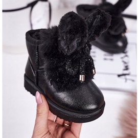 Cizme de zăpadă pentru copii cu blană cu urechi Iepuraș negru 1