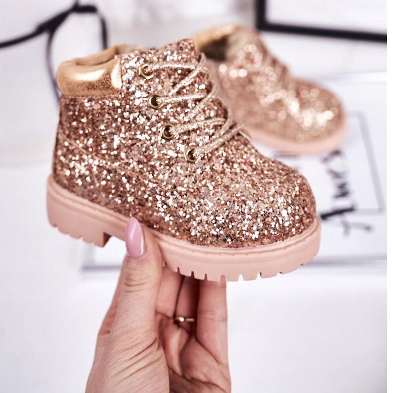 Cizme calde din brocart pentru copii Trappers Mermaid din aur roz de aur 2