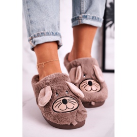 JOMIX Papuci de șoareci din blană bej pentru femei Home Sweet Home maro 1