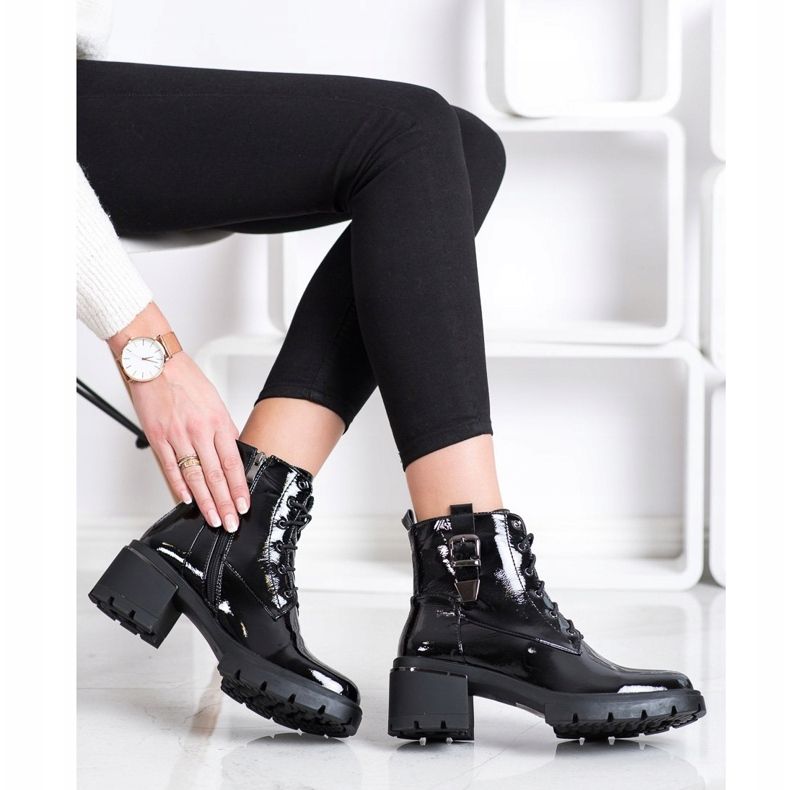 SHELOVET Muncitori la modă lăcuțiți negru 1