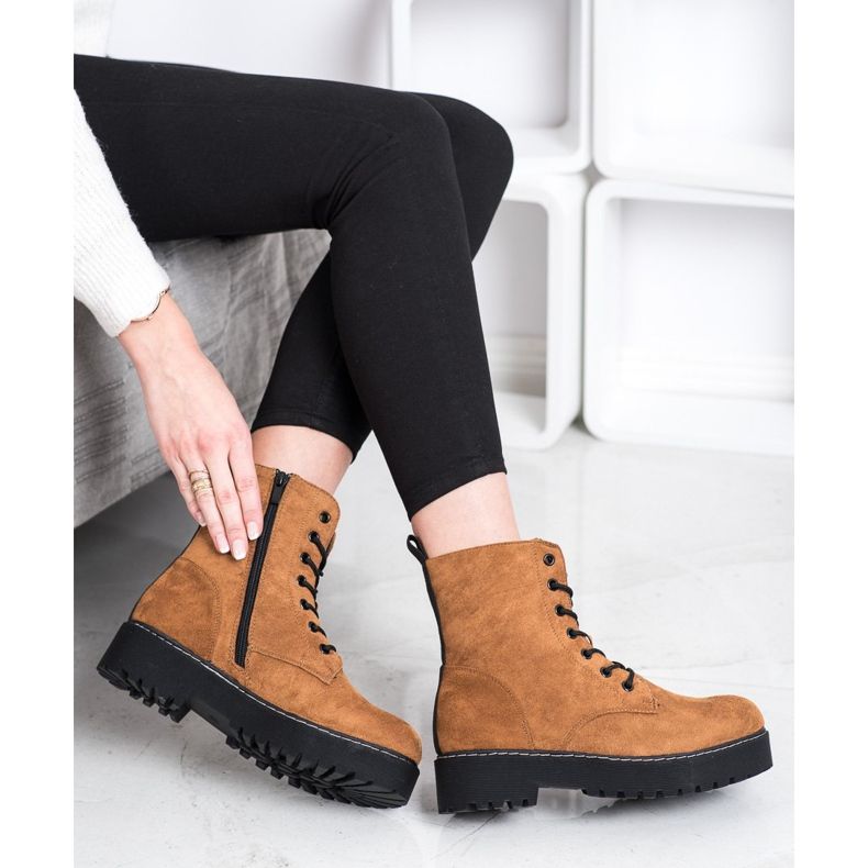 SHELOVET Trappers din piele de căprioară pe platformă maro 1