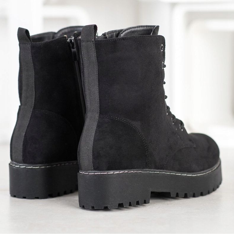 SHELOVET Trappers din piele de căprioară pe platformă negru 1