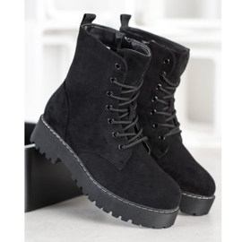 SHELOVET Trappers din piele de căprioară pe platformă negru 2