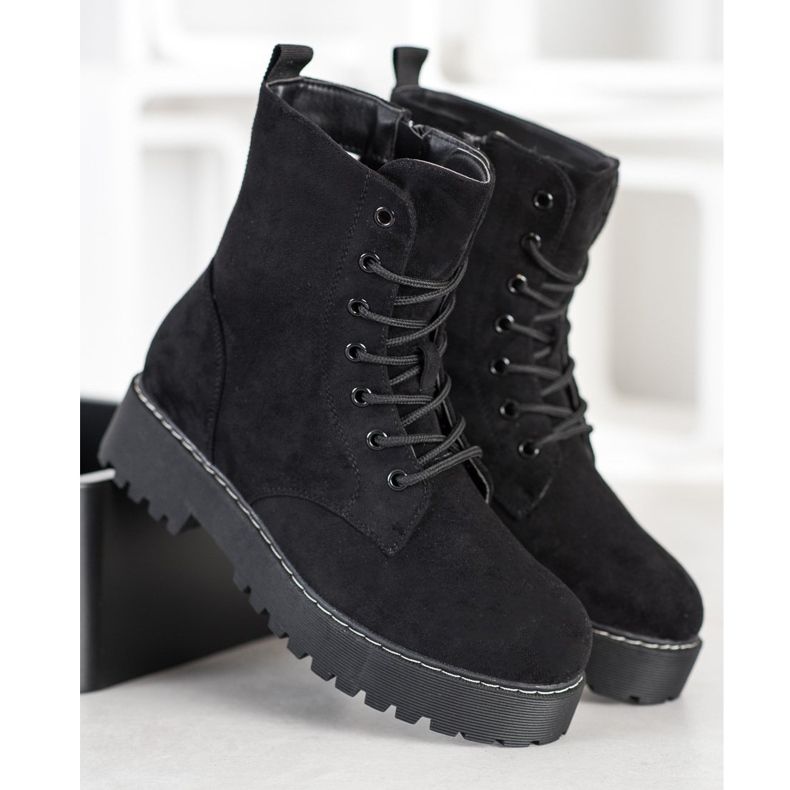 SHELOVET Trappers din piele de căprioară pe platformă negru 2