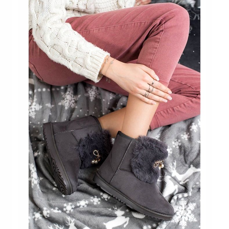 Queentina Mukluki cald cu ornament gri 2