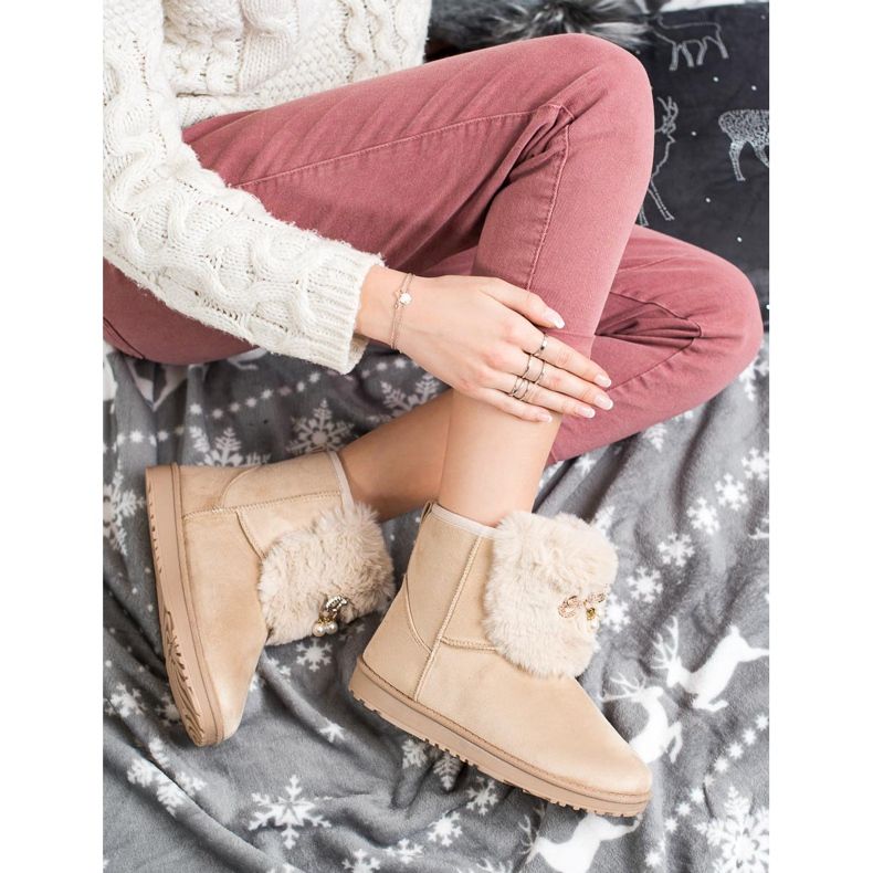 Queentina Mukluki cald cu ornament bej 1