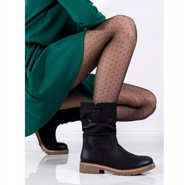 Super Mode Cizme cu partea superioară cu volane negru 1