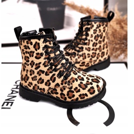 FRROCK Ghete pentru copii cu model leopard Dafne bej maro negru 1