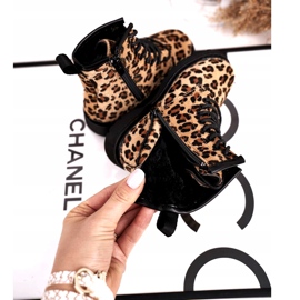 FRROCK Ghete pentru copii cu model leopard Dafne bej maro negru 3