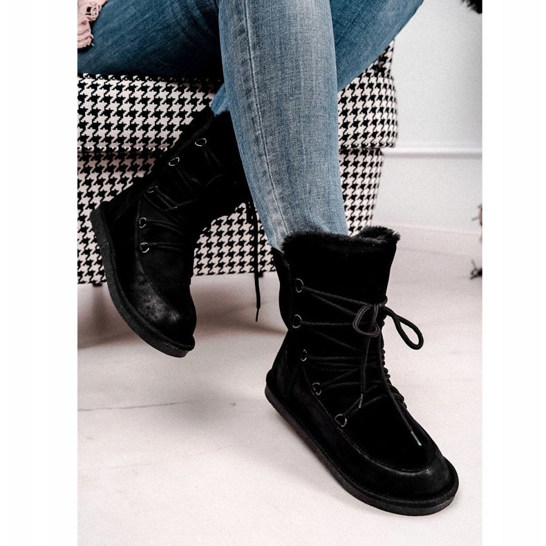 HAN Cizme de zăpadă pentru femei cu blană neagră Ilana negru 2