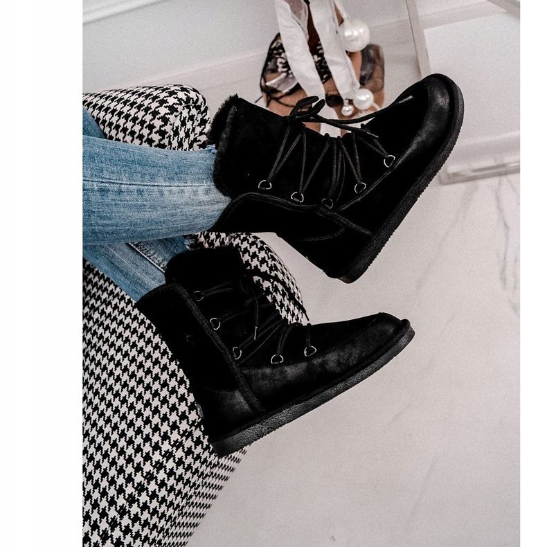 HAN Cizme de zăpadă pentru femei cu blană neagră Ilana negru 3