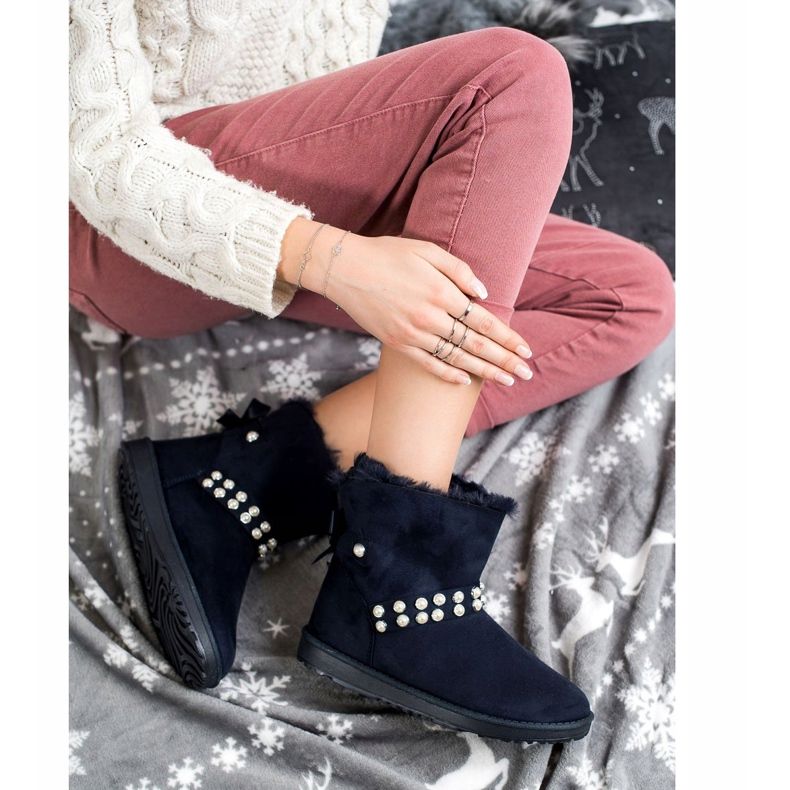 Queentina Mukluki albastru marin cu perle 1