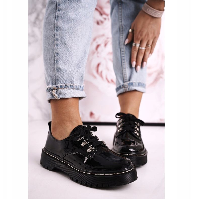 S.Barski Pantofi Oxfords pentru femei de pe platformă S. Barski HX15 Lacuit negru 1