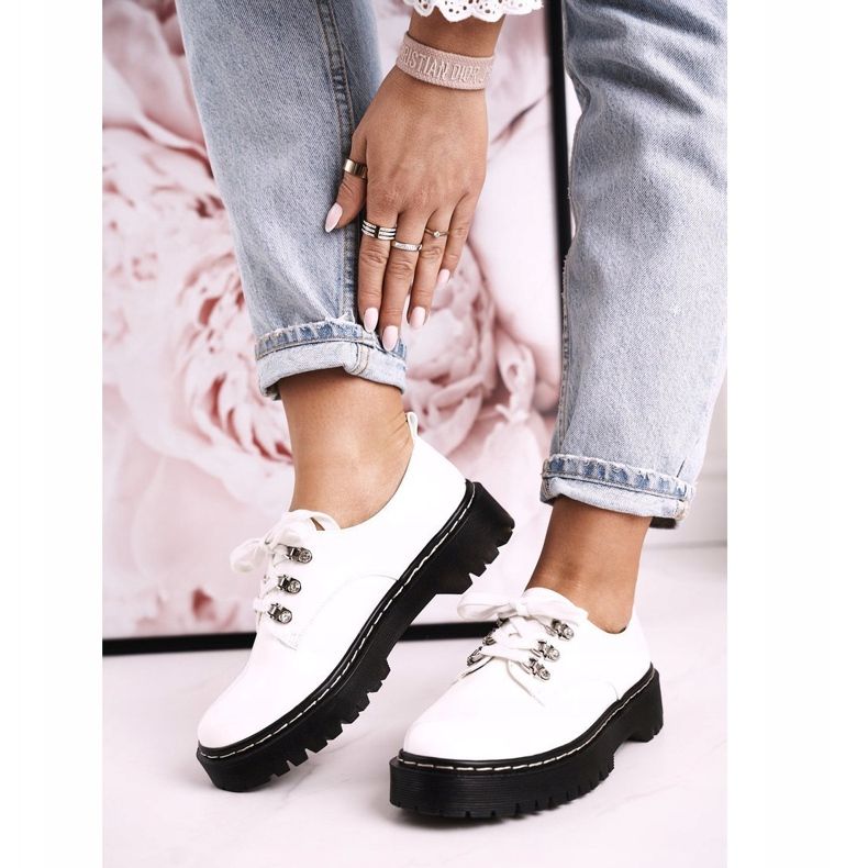 S.Barski Brogues pentru femei Oxfords On the Platform S. Barski HX15 Lacuit alb 1