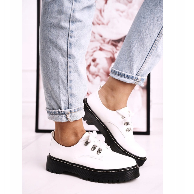 S.Barski Brogues pentru femei Oxfords On the Platform S. Barski HX15 Lacuit alb 2