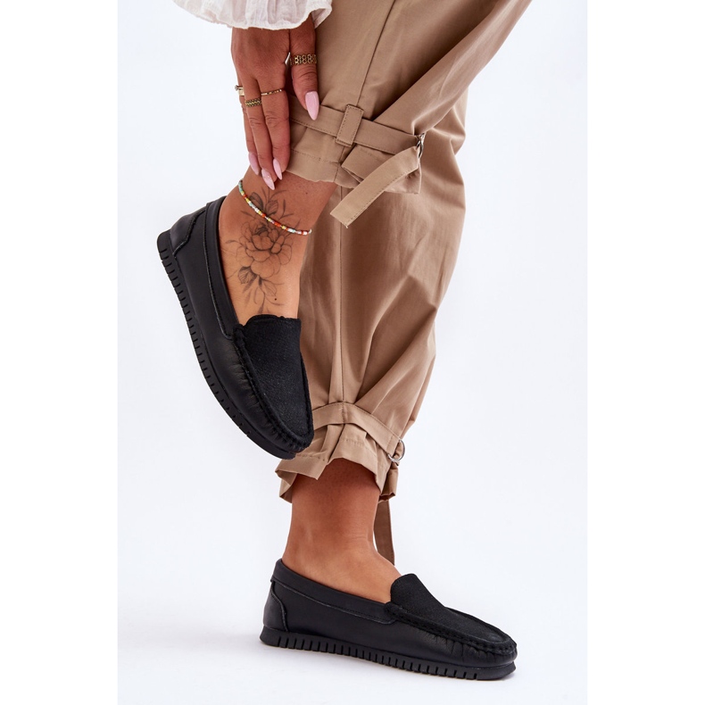 Mocasini clasici din piele pentru femei S.Barski LR97630 Negru 1