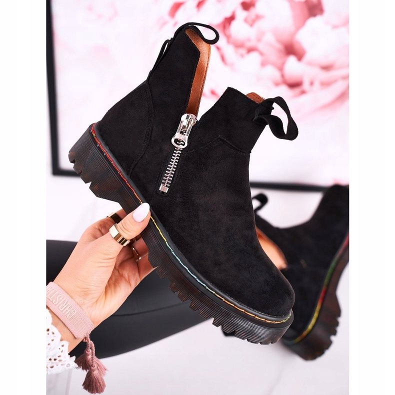 Cizme Chelsea pentru femei cu piele de cusătură colorată din piele de căprioară neagră Addison negru 1 Cizme Chelsea pentru femei cu piele de cusătură colorată din piele de căprioară neagră Addison negru 1