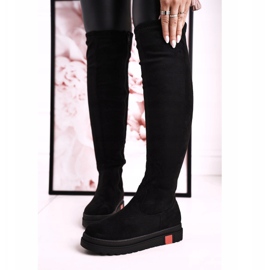 Cizme înalte de damă piele de căprioară neagră Gracelyn negru 2