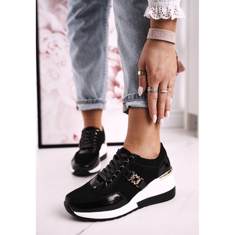 S.Barski Adidași de piele pentru femei din piele negru auriu Roxette de aur 2