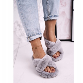 FJ1 Papuci de blană pentru femei Grey Cosy Time gri 2