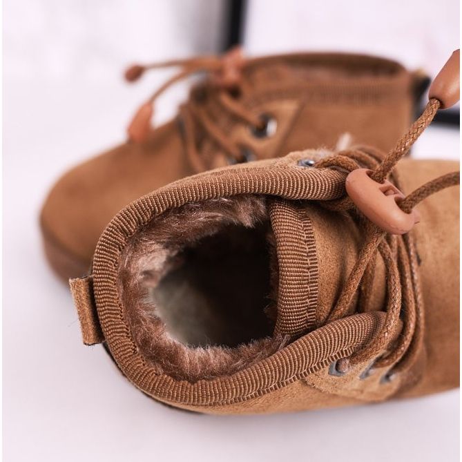 Cizme de zăpadă cu dantelă pentru copii încălzite cu vânător maro de blană 1 Cizme de zăpadă cu dantelă pentru copii încălzite cu vânător maro de blană 1