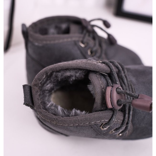Cizme de zăpadă cu dantelă pentru copii încălzite cu vânător gri de blană 1 Cizme de zăpadă cu dantelă pentru copii încălzite cu vânător gri de blană 1