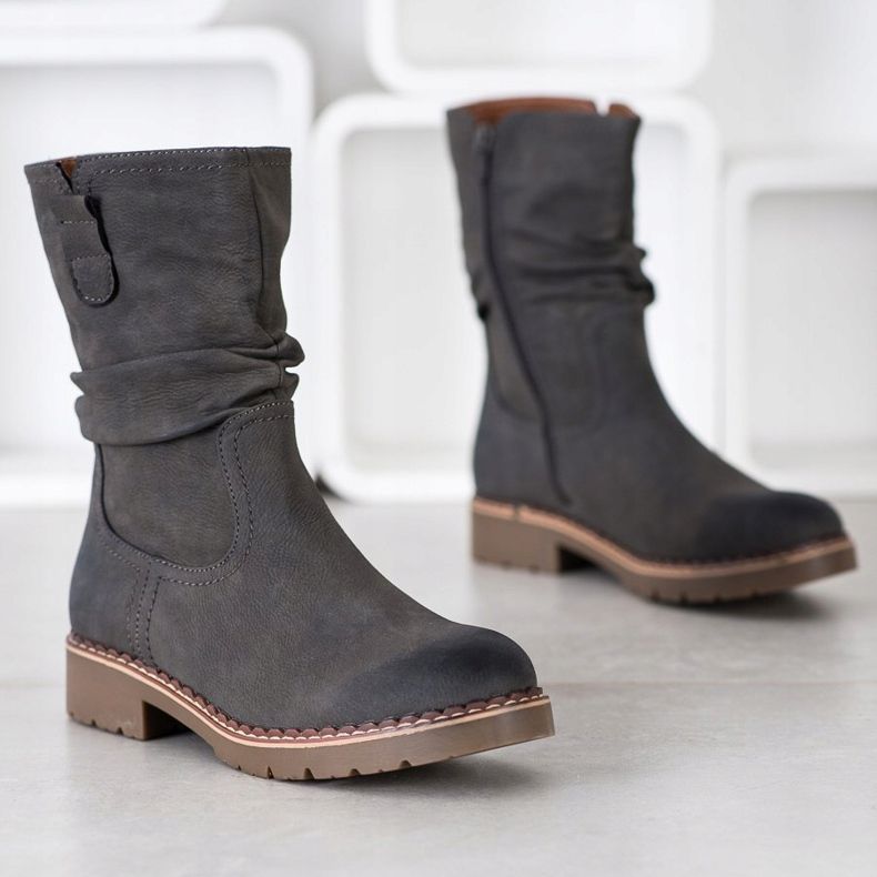 Super Mode Cizme cu partea superioară cu volane gri 1 Super Mode Cizme cu partea superioară cu volane gri 1