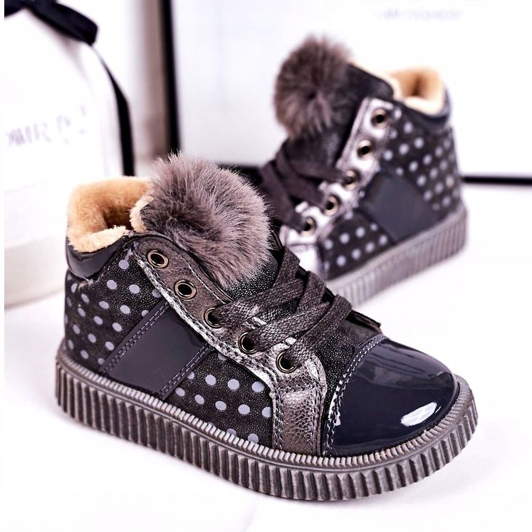 Linshi Cizme calde pentru copii Adidași în buline gri Anastasia argint 2