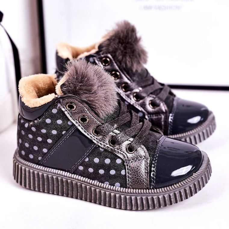 Linshi Cizme calde pentru copii Adidași în buline gri Anastasia argint 1