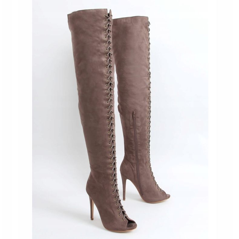 Cizme peste genunchi cu vârf deschis kaki JM-67 Kaki bej 1 Cizme peste genunchi cu vârf deschis kaki JM-67 Kaki bej 1