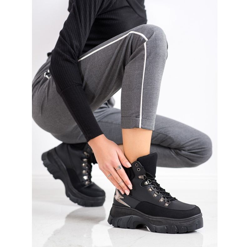 Seastar Ghete sport cu șireturi de modă negru 1