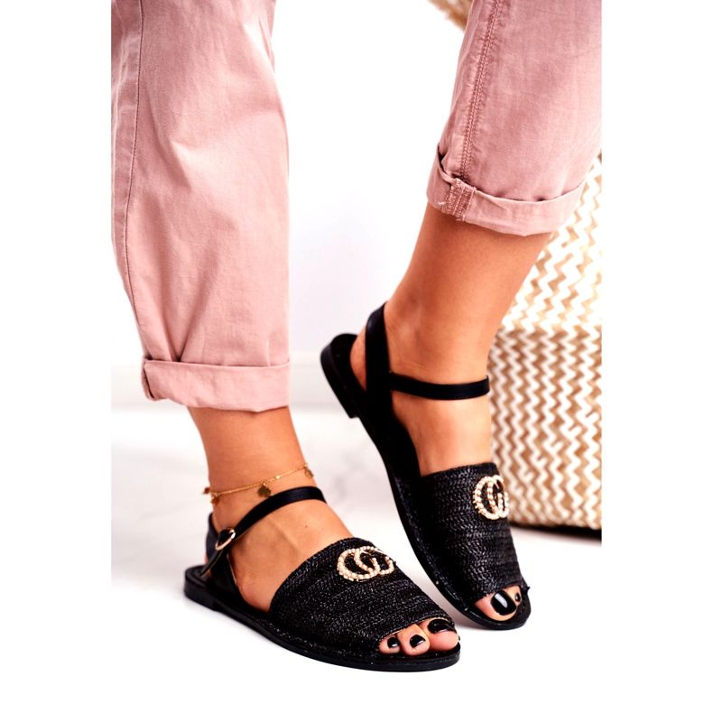 Sandale plate pentru femei negre Lu Boo împletite Felicia negru 2