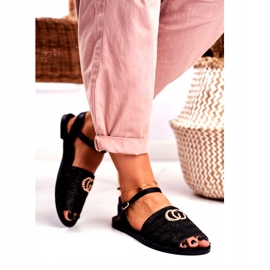 Sandale plate pentru femei negre Lu Boo împletite Felicia negru 3