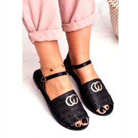 Sandale plate pentru femei negre Lu Boo împletite Felicia negru 4