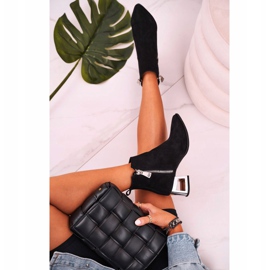 Nicole Cizme de damă pe toc argintiu piele de căprioară neagră negru 2